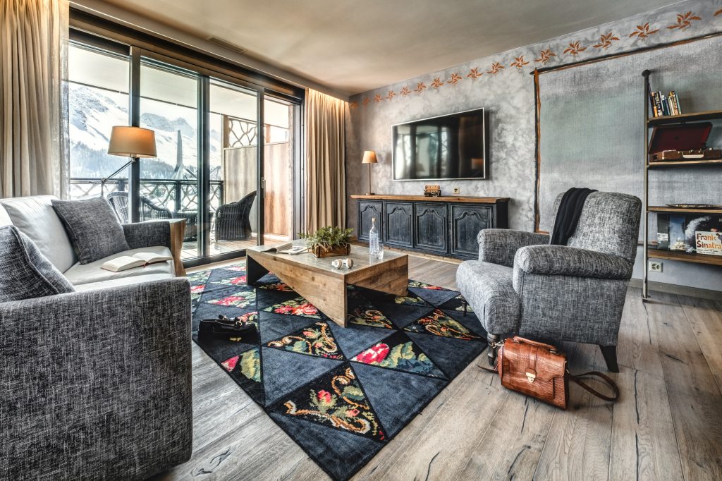 Living area inside apartment at Valsana Hotel in Switzerland as advertised by Kiwano Hotels